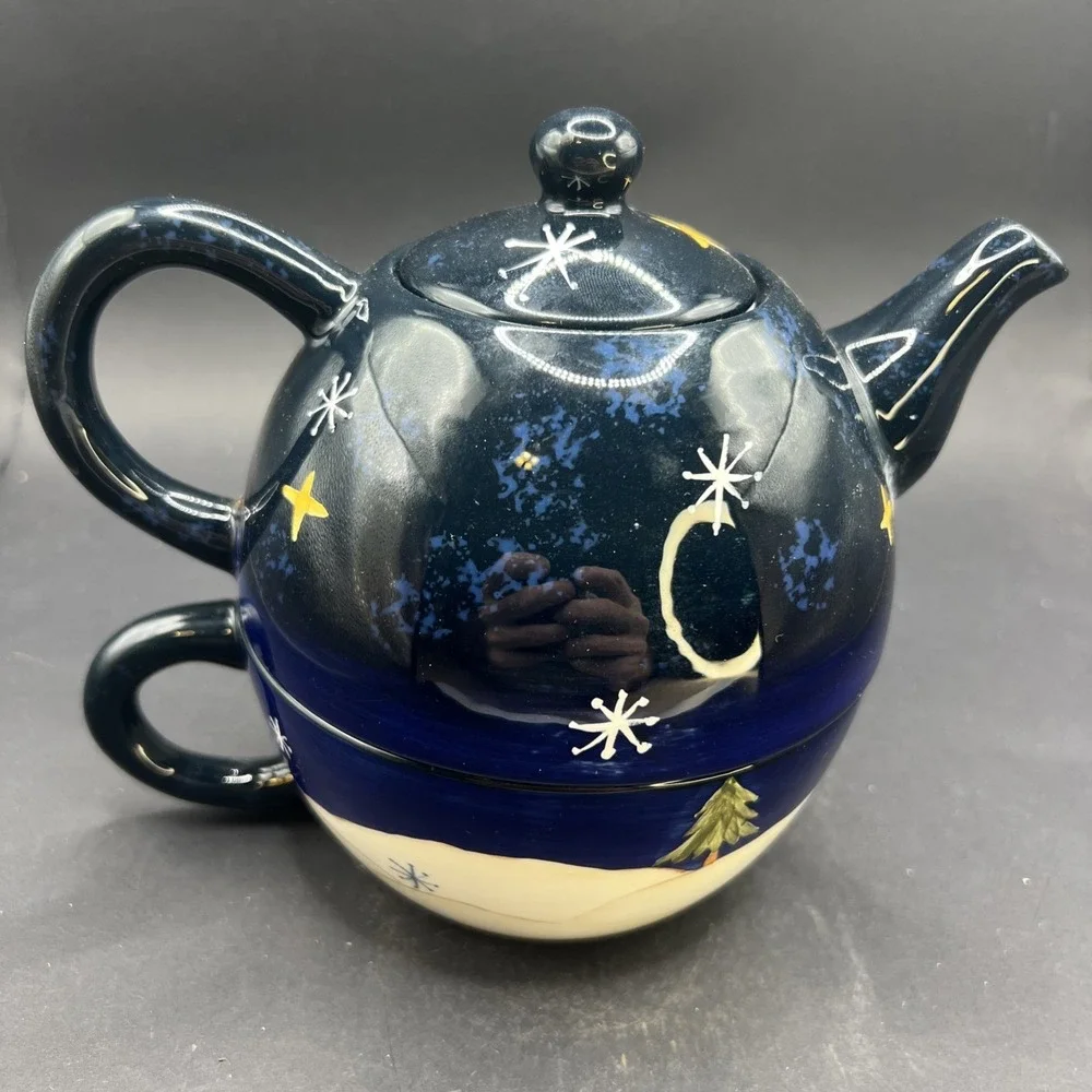 2003 Wongs Snowman Tea For One Ceramic Teapot Holiday Decor Snowman Adorable!